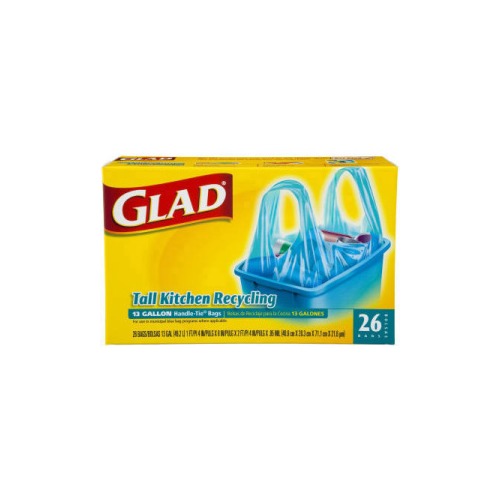 Glad Recycling Bag, Handle Tie, 16 X 8, 13gallon, .85 Mil, Blue, 26