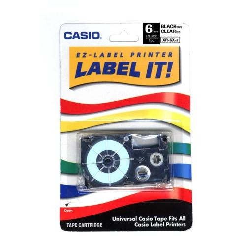 Casio Label Printer Tape Cartridge, 6MM, Black On Clear CSOXR6XS